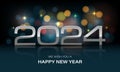 Happy New Year 2024 silver number stars colorful bokeh blur on night blue luxury design for holiday festival celebration countdown