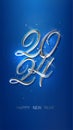 Happy new year 2024 silver numbers with on blue background. Banner for Christmas 9:16. Vector
