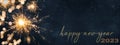 HAPPY NEW YEAR 2023, Silvester Party New year` Eve  background banner panorama long, holiday greeting card - Sparklers and bokeh Royalty Free Stock Photo