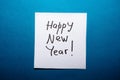 Happy New Year card with text on blue background
