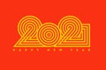 Happy New Year 2021 simple oriental design with striped yellow numbers on red background. Elegant vector illustration