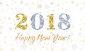 2018 Happy New Year on Snowflakes vector background. Gold and silver glitter texture