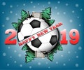 Happy new year 2019 and soccer ball Royalty Free Stock Photo