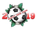 Happy new year 2019 and soccer ball Royalty Free Stock Photo