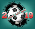 Happy new year 2019 and soccer ball Royalty Free Stock Photo