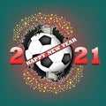 Happy new year 2021 and soccer ball Royalty Free Stock Photo