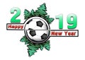 Happy new year 2019 and soccer ball Royalty Free Stock Photo