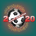 Happy new year 2020 and soccer ball Royalty Free Stock Photo