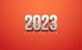Happy new year 2023 social media poster with classic silver numbers isolated on a orange background