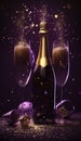 Happy New Year! Sparkling display of confetti and champagne, AI generative