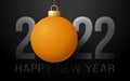 2022 Happy New Year. Sports greeting card with orange ping pong ball on the luxury background. Vector illustration