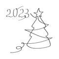 Happy New Year spruce line art Vector illustration