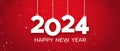 Happy New Year 2024 string red background with particles resolution concept. Royalty Free Stock Photo