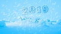 Happy new year 2019 swap 2018 broken isolated numbers lettering written by white stone or paper on blue background full Royalty Free Stock Photo