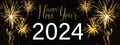 Happy new year 2024, Sylvester, new year\'s eve background banner panorama long greeting card - Golden firework fireworks Royalty Free Stock Photo