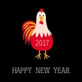 Happy New Year 2017 symbol Chinese calendar. Rooster bird. Cute cartoon funny character with big feather tail. Baby farm anim Royalty Free Stock Photo