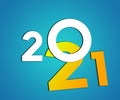 Happy new year 2021 template design isolated on blue background. Elegant large bold text with shadow