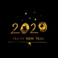 Happy New Year 2020 Text Background. Hand drawn inscription