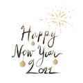 Happy New year 2022 text black and gold color on white background. Royalty Free Stock Photo