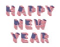 Happy New Year text 3d letter American flag folded