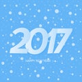 Happy New Year 2017 Text Design. Blue Background With Snow