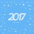 Happy New Year 2017 Text Design. Blue Background With Snow