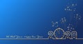 2020 Happy New Year text design with golden numbers and vintage clock on blue background with fireworks. Holiday banner Royalty Free Stock Photo