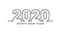 Happy New Year 2020 text design in line art style. Happy New Year logo text for banner, greeting card, brochure etc