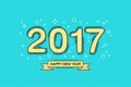 Happy new year 2017 text design. Line flat design. Royalty Free Stock Photo