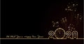 2020 Happy New Year text design. Vector greeting illustration with golden numbers, vintage clock, black background with firework