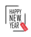 Happy New Year text in focus frame. Black border and font Happy New Year, isolated on white background. Stringent design Royalty Free Stock Photo