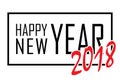 Happy New Year text in frame. Black border and font Happy New Year, on white background. Stringent design for poster of Royalty Free Stock Photo