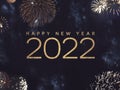 Happy New Year 2022 Text with Gold Fireworks in Night Sky Royalty Free Stock Photo