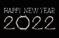 Happy New Year 2022 text hand written sparkles fireworks Royalty Free Stock Photo