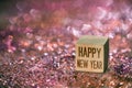 Happy new year text with heart bokeh light Royalty Free Stock Photo