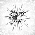 Happy New Year text. Holiday Vector Illustration With Lettering Composition with burst. Snowflake