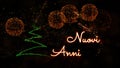 Happy New Year' text in Italian 'Nuovi Anni Felici' animation with pine tree and fireworks