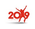 Happy New Year 2019 Text with jumping men design patter Royalty Free Stock Photo