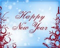 Happy New Year text in light blue and dark red color