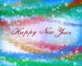 Happy New Year text in light blue, green yellow and red color