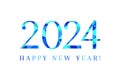 2024 Happy new year! Text made of vibrant blue colour and low poly design element.