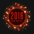 Happy New Year text 2016 poster, frame of magic shine light, mockup holiday greeting card Royalty Free Stock Photo