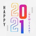 Happy new year 2021 text style modern. linear numbers minimalist style. design greeting card