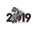 Happy New Year 2019 Text with women guitarists playing guitar