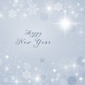 Happy New Year text written on grey bright sparkly winter background. New Year card Royalty Free Stock Photo