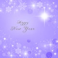 Happy New Year text written on purple bright sparkly winter background. Royalty Free Stock Photo