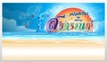 Happy New Year Thailand Festival Songkran Text - with Background,sun, sea, blue, sand, beach. Royalty Free Stock Photo