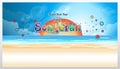 Happy New Year Thailand Festival Songkran Text - with Background,sun, sea, blue, sand, beach. Royalty Free Stock Photo