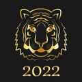 Happy New year 2022. The year of the tiger of lunar Eastern calendar. Creative tiger logo and number 2022 on a black background. Royalty Free Stock Photo