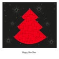 Happy new year tree linear vector greeting card